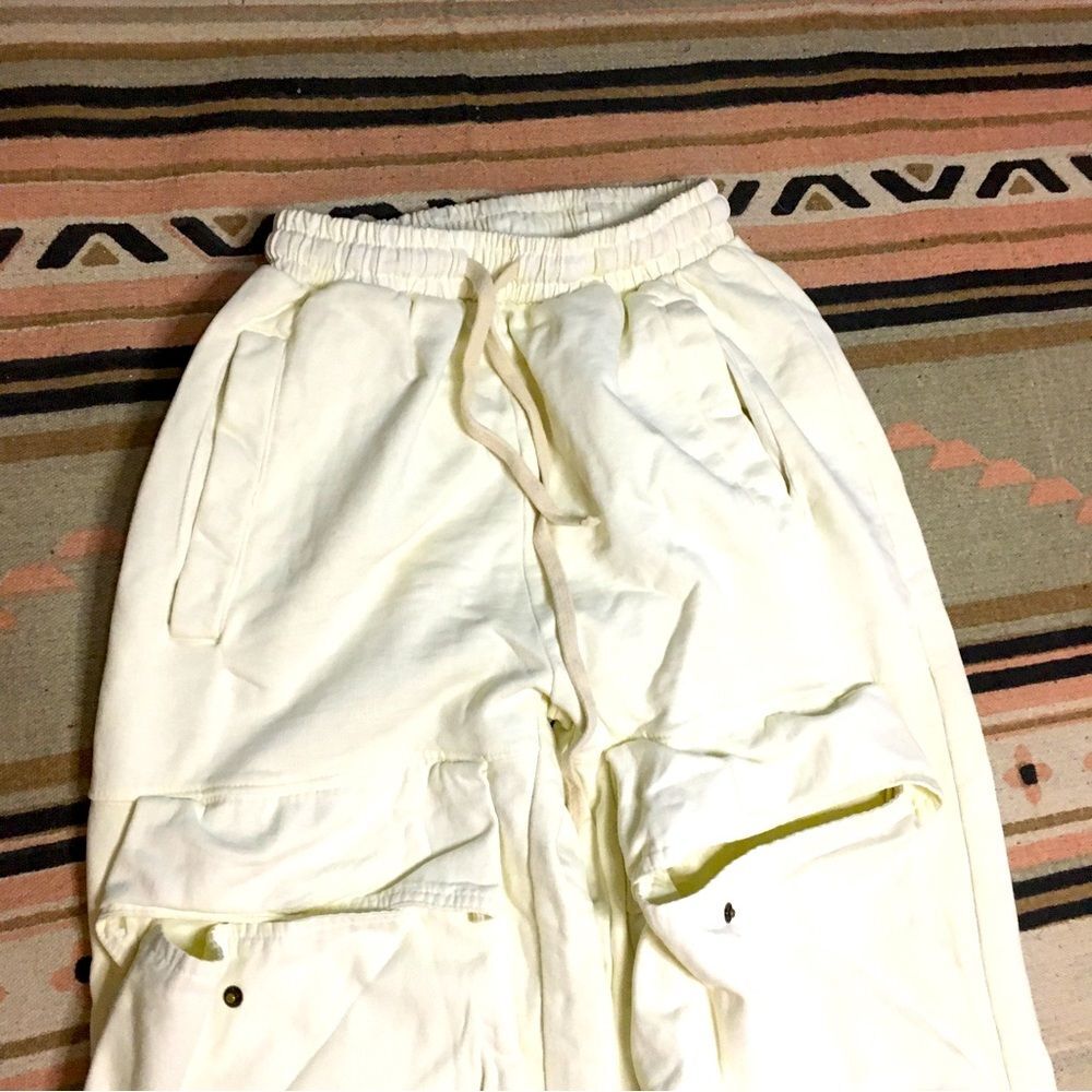 Mnml mens XS cargo pants off white beige Elastic drawstring waist athleisure new
